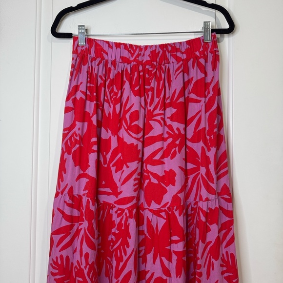LOFT Tropical Skirt Floral Rayon Women’s Medium New Pink & Red - Picture 6 of 11